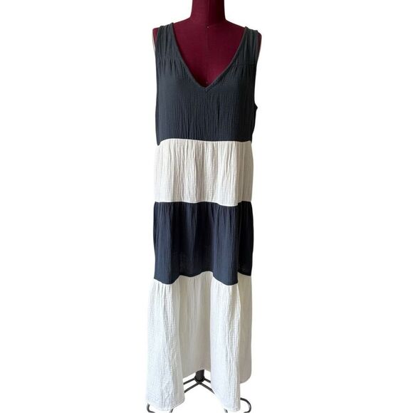 Marine Layer Corinne Maxi Dress Size M Colorblock White Gray Sleeveless - Picture 2 of 8